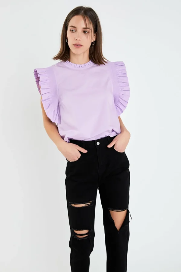 ENGLISH FACTORY Tops*- Ruffle Sleeve Poplin Top