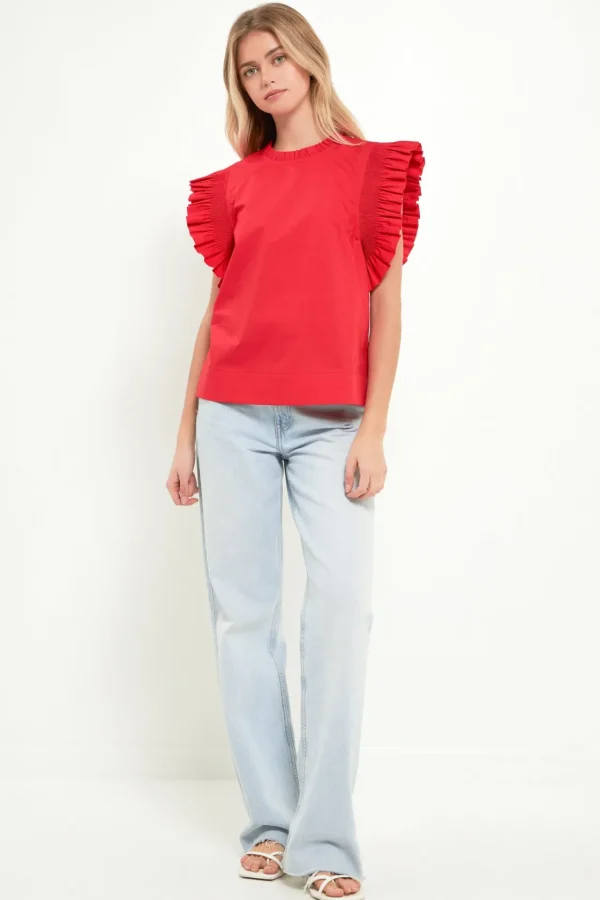 ENGLISH FACTORY Tops*- Ruffle Sleeve Poplin Top