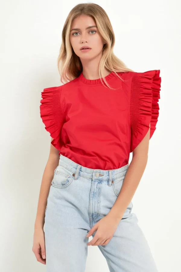 ENGLISH FACTORY Tops*- Ruffle Sleeve Poplin Top