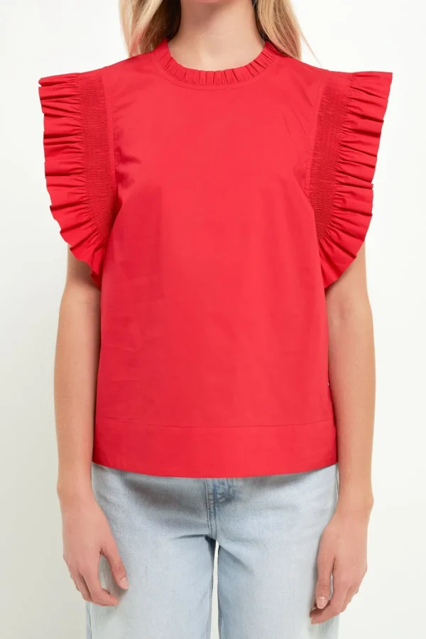 ENGLISH FACTORY Tops*- Ruffle Sleeve Poplin Top