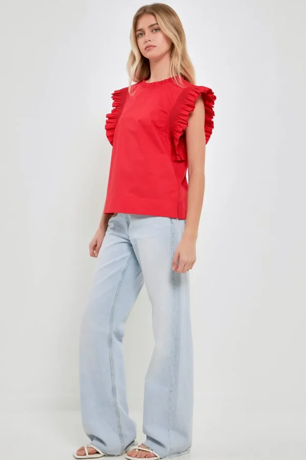 ENGLISH FACTORY Tops*- Ruffle Sleeve Poplin Top