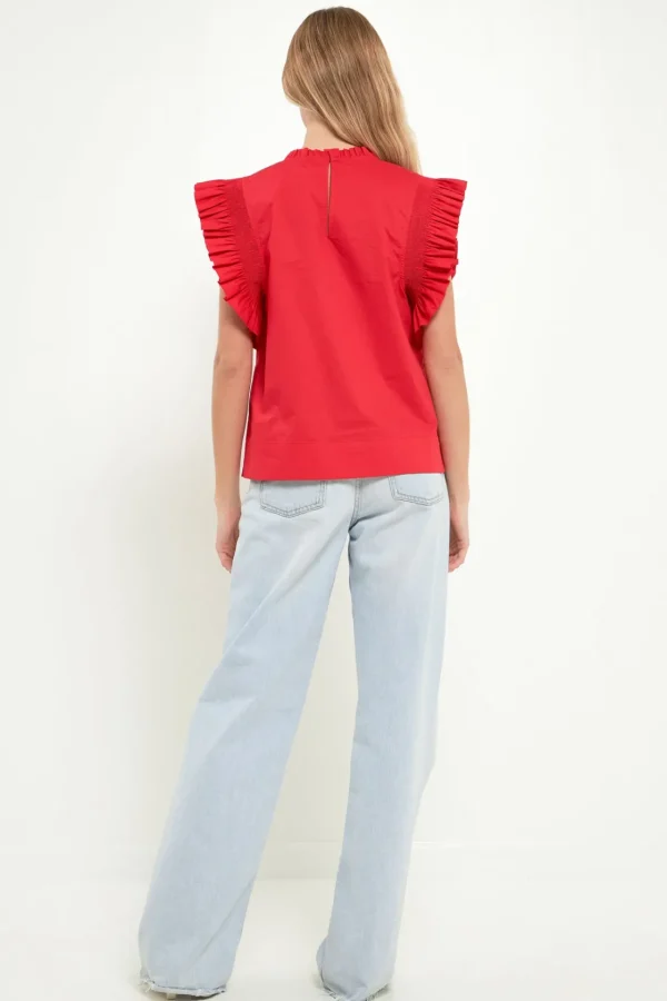 ENGLISH FACTORY Tops*- Ruffle Sleeve Poplin Top