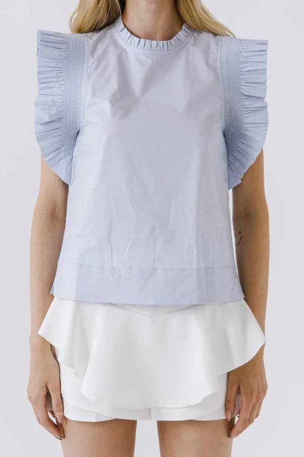 ENGLISH FACTORY Tops*- Ruffle Sleeve Poplin Top