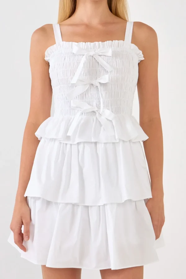 ENGLISH FACTORY Tops*- Ruffle tiered Mini Dress with Ties