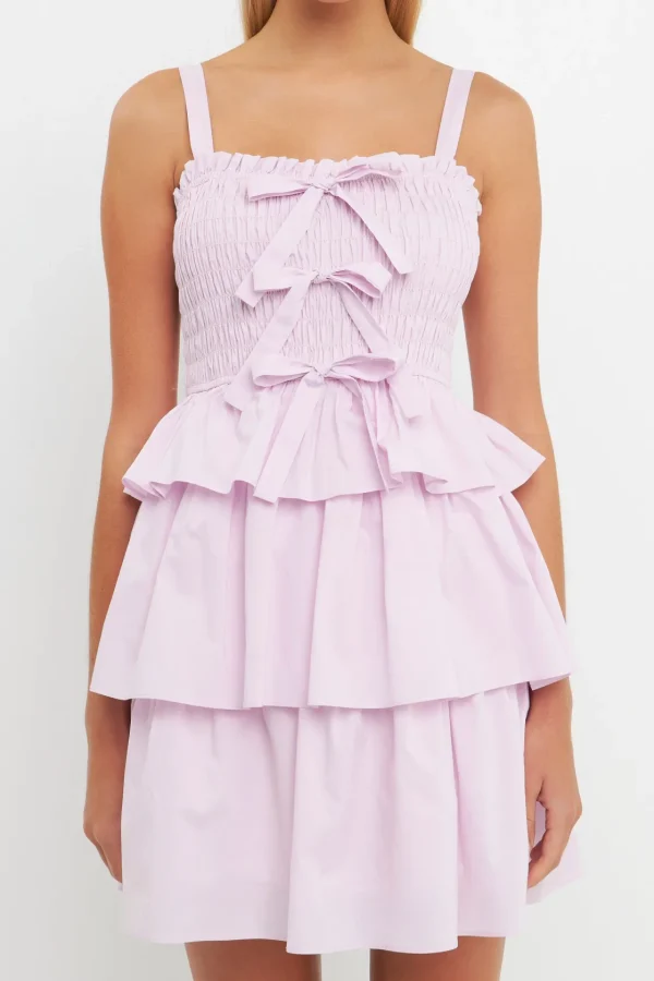 ENGLISH FACTORY Tops*- Ruffle tiered Mini Dress with Ties