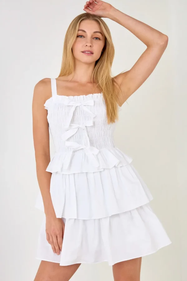 ENGLISH FACTORY Tops*- Ruffle tiered Mini Dress with Ties