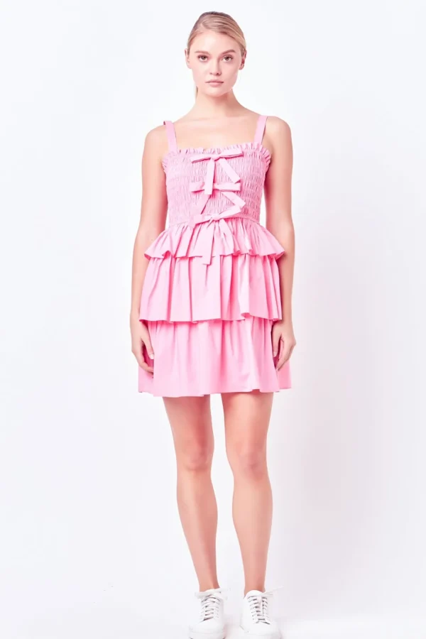 ENGLISH FACTORY Tops*- Ruffle tiered Mini Dress with Ties
