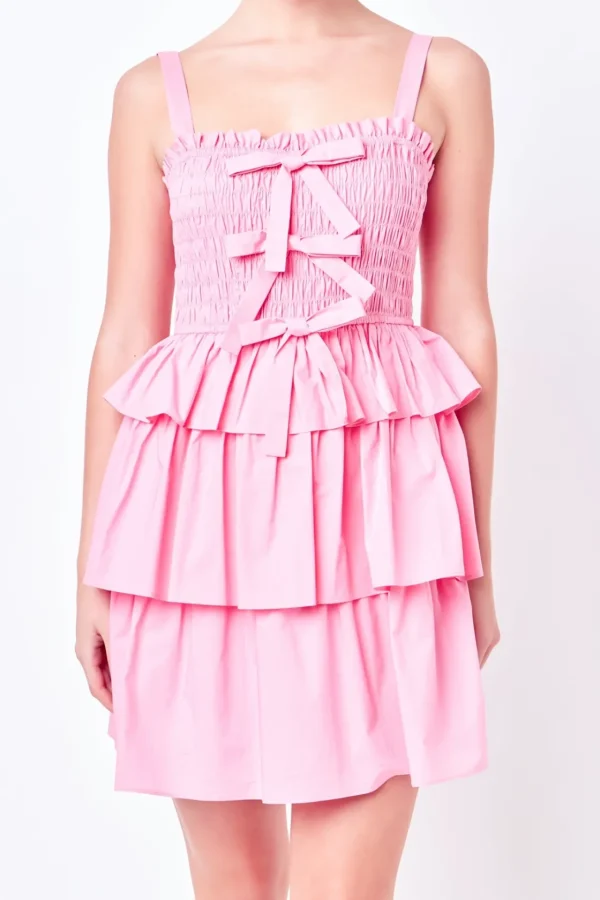 ENGLISH FACTORY Tops*- Ruffle tiered Mini Dress with Ties
