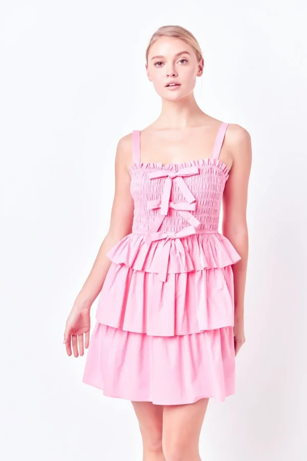 ENGLISH FACTORY Tops*- Ruffle tiered Mini Dress with Ties
