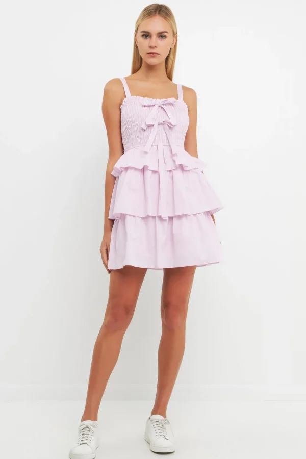 ENGLISH FACTORY Tops*- Ruffle tiered Mini Dress with Ties