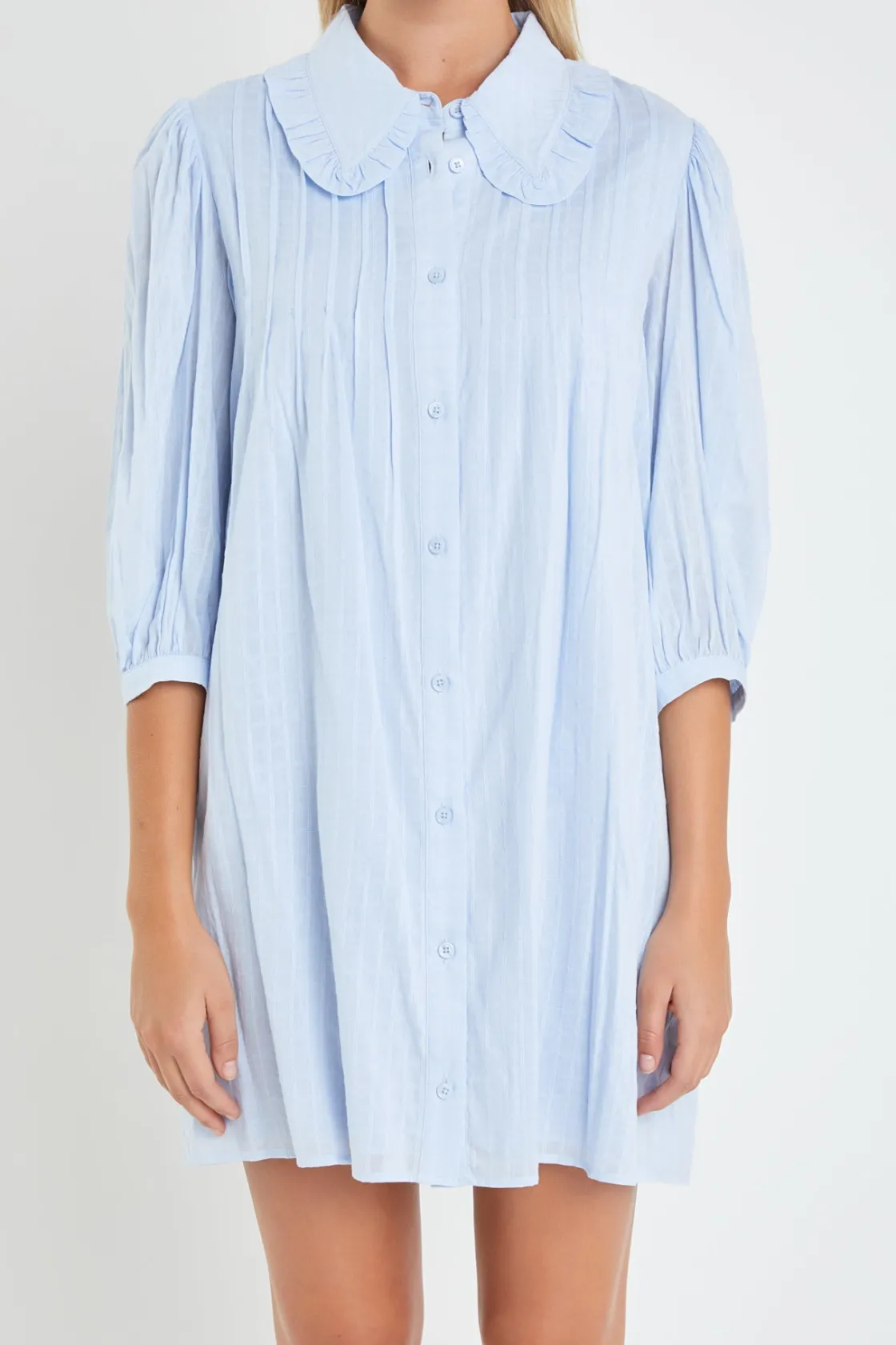 english_factory__ruffled__0-1.webp ENGLISH FACTORY Tops*- Ruffled Collar Shirt Dress POWDERBLUE