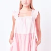 ENGLISH FACTORY Tops*- Ruffled Straps Color Block Midi Dress PINKMULTI