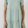 ENGLISH FACTORY Tops*- Ruffled Detail Mini Dress SAGE