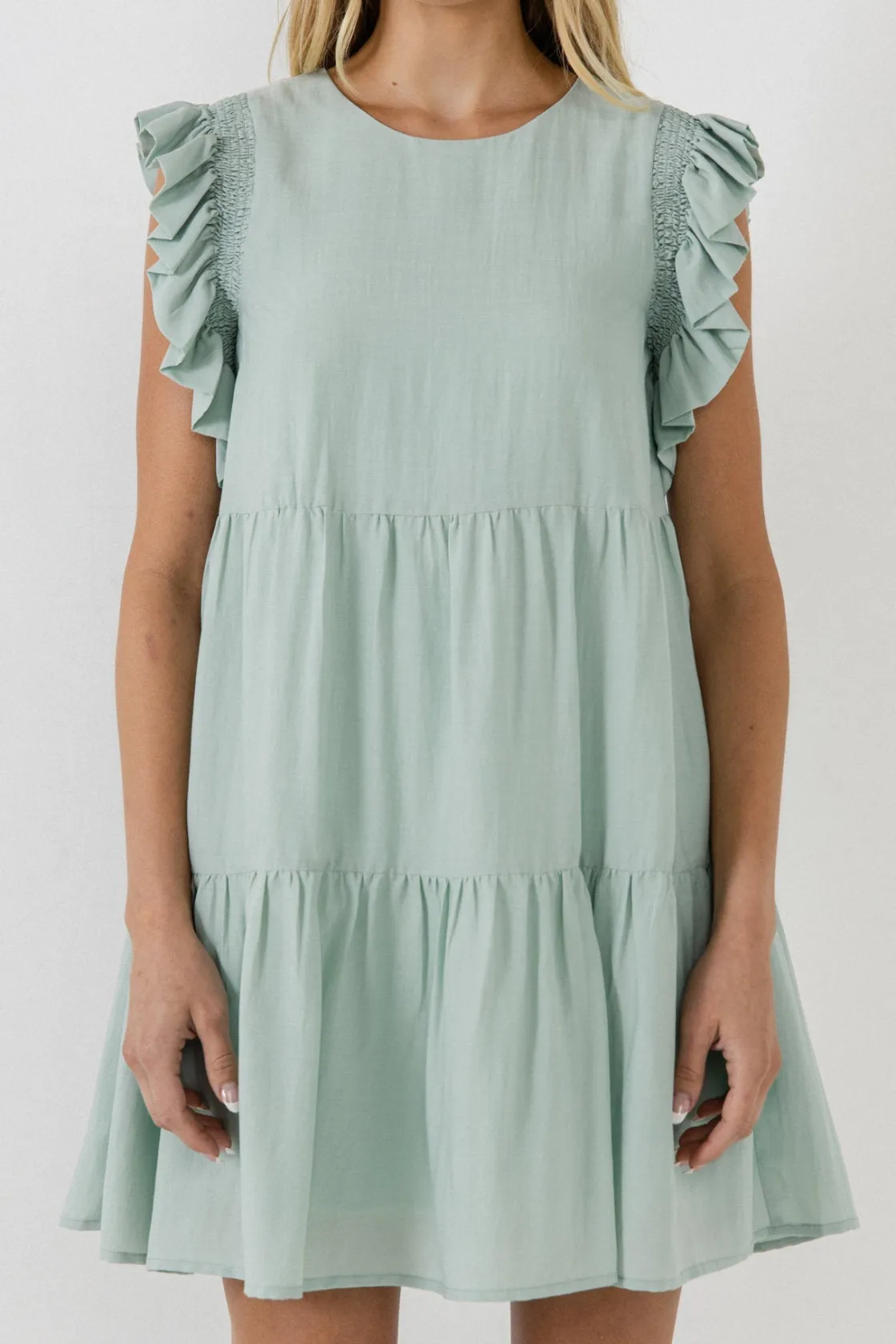 english_factory__ruffled__0-4.webp ENGLISH FACTORY Tops*- Ruffled Detail Mini Dress SAGE