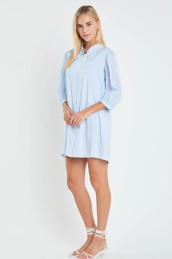 ENGLISH FACTORY Tops*- Ruffled Collar Shirt Dress POWDERBLUE