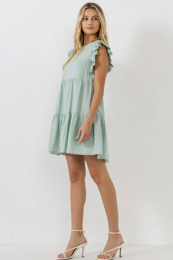 ENGLISH FACTORY Tops*- Ruffled Detail Mini Dress SAGE