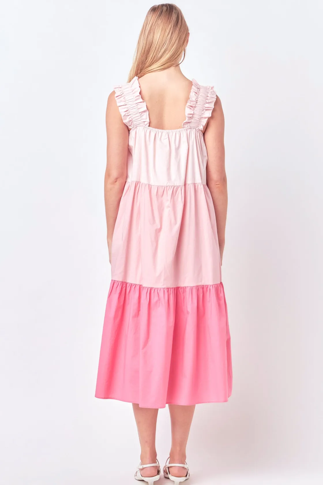 english_factory__ruffled__2-2.webp ENGLISH FACTORY Tops*- Ruffled Straps Color Block Midi Dress PINKMULTI