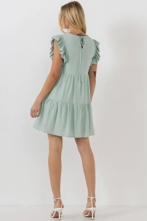 ENGLISH FACTORY Tops*- Ruffled Detail Mini Dress SAGE