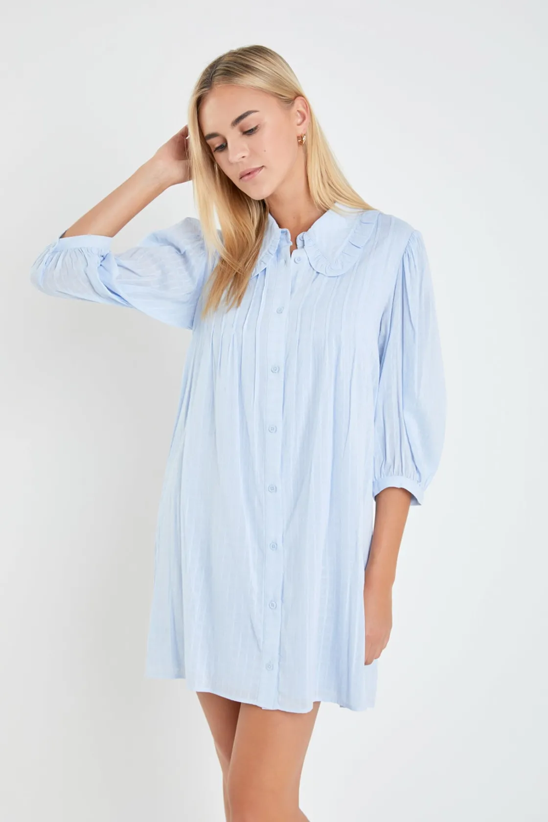 english_factory__ruffled__3-1.webp ENGLISH FACTORY Tops*- Ruffled Collar Shirt Dress POWDERBLUE