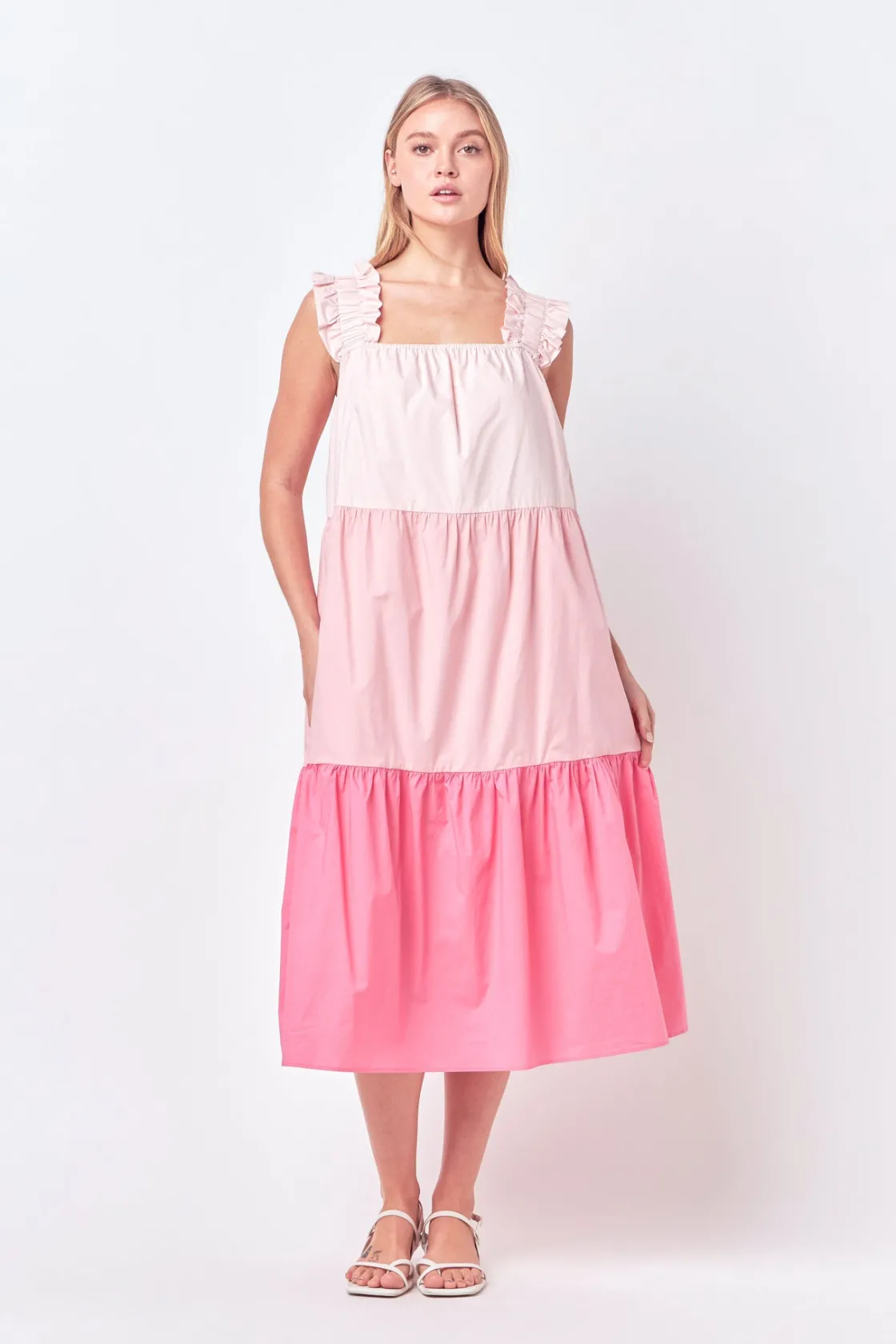 english_factory__ruffled__3-2.webp ENGLISH FACTORY Tops*- Ruffled Straps Color Block Midi Dress PINKMULTI