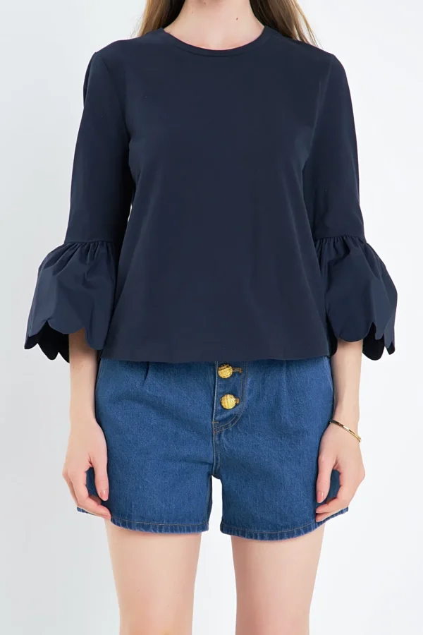 ENGLISH FACTORY Tops*- Scallop Bell Sleeve T-Shirt