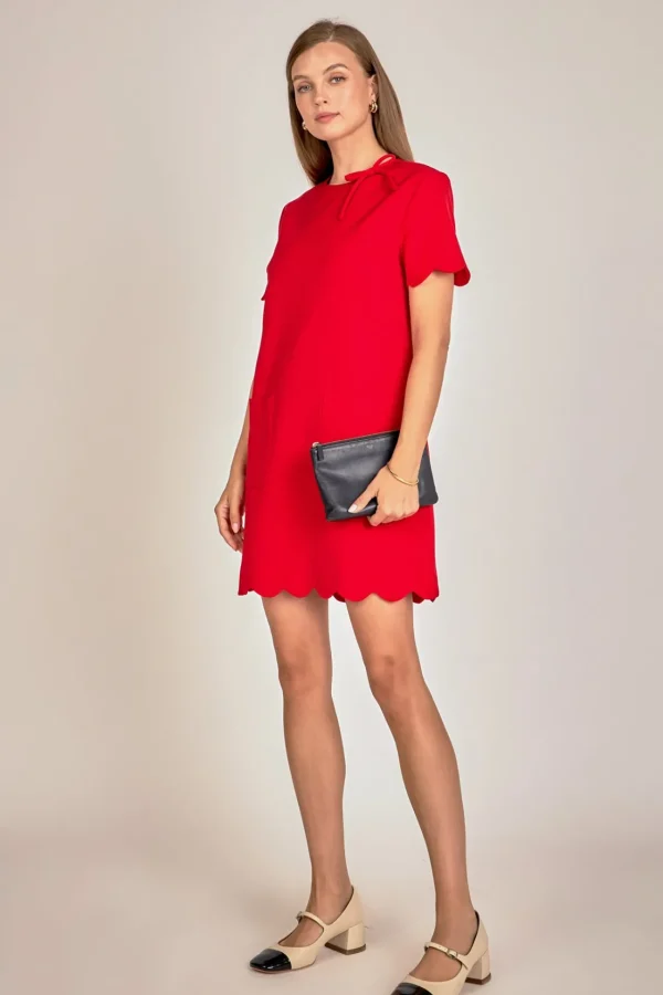 ENGLISH FACTORY Tops*- Scallop Mini Dress RED