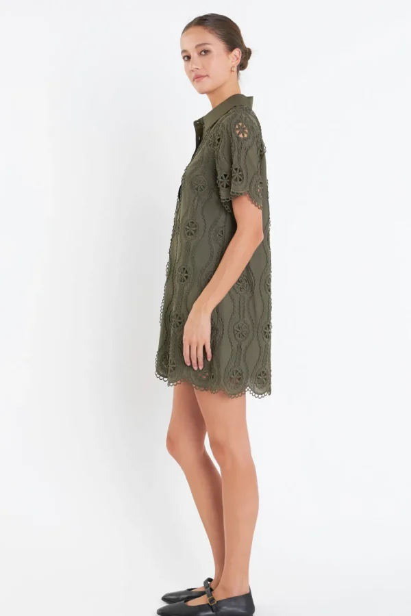 ENGLISH FACTORY Tops*- Scallop Embroidered Cotton Mini Shirt Dress