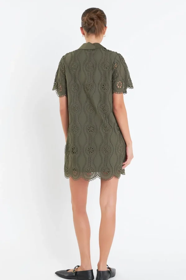 ENGLISH FACTORY Tops*- Scallop Embroidered Cotton Mini Shirt Dress