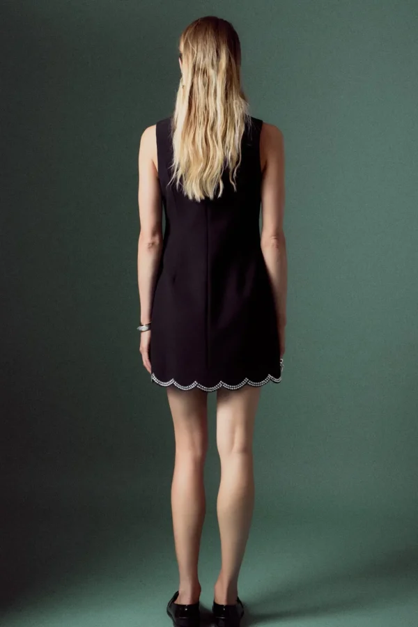 ENGLISH FACTORY Tops*- Scallop Hotfix Mini Dress BLACK