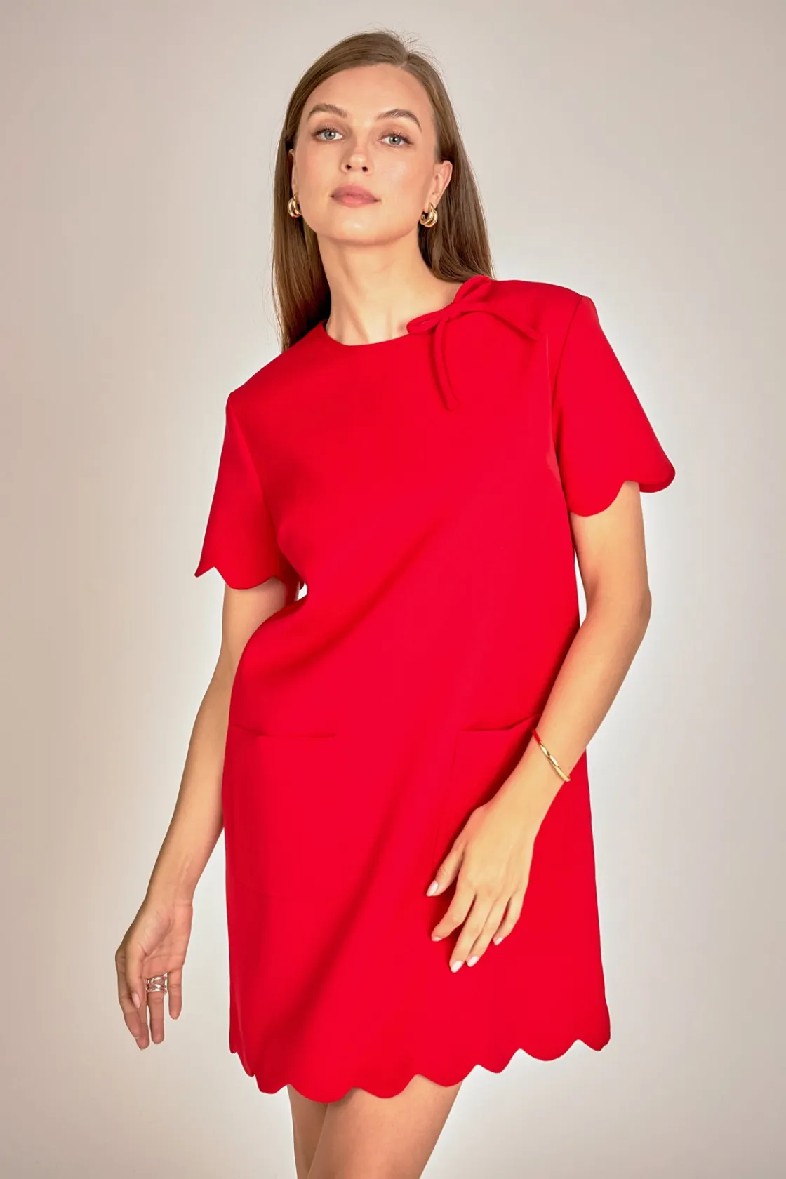 english_factory__scallop__3-2.webp ENGLISH FACTORY Tops*- Scallop Mini Dress RED