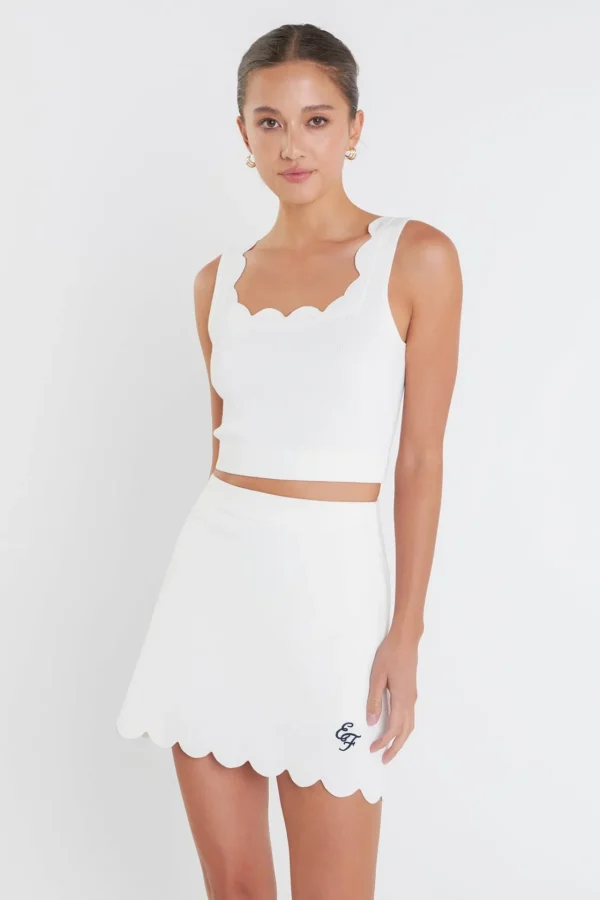 ENGLISH FACTORY Tops*- Scallop Detail Mini Skort OFFWHITE