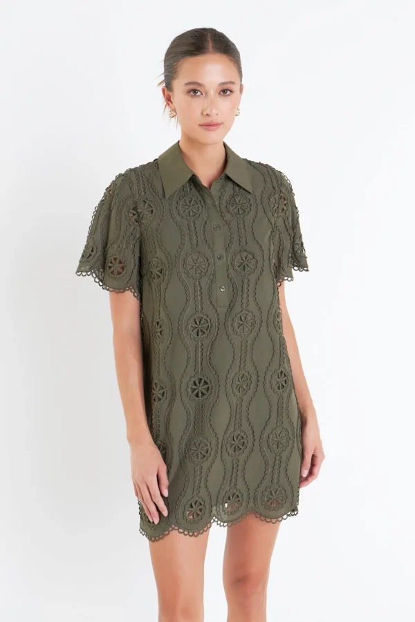 ENGLISH FACTORY Tops*- Scallop Embroidered Cotton Mini Shirt Dress