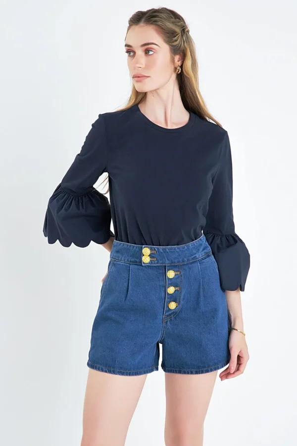 ENGLISH FACTORY Tops*- Scallop Bell Sleeve T-Shirt