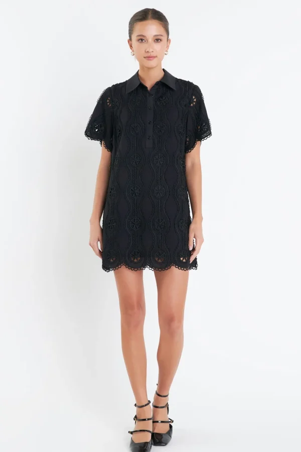 ENGLISH FACTORY Tops*- Scallop Embroidered Cotton Mini Shirt Dress