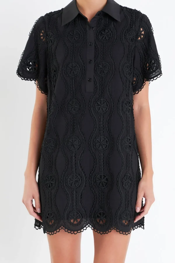 ENGLISH FACTORY Tops*- Scallop Embroidered Cotton Mini Shirt Dress