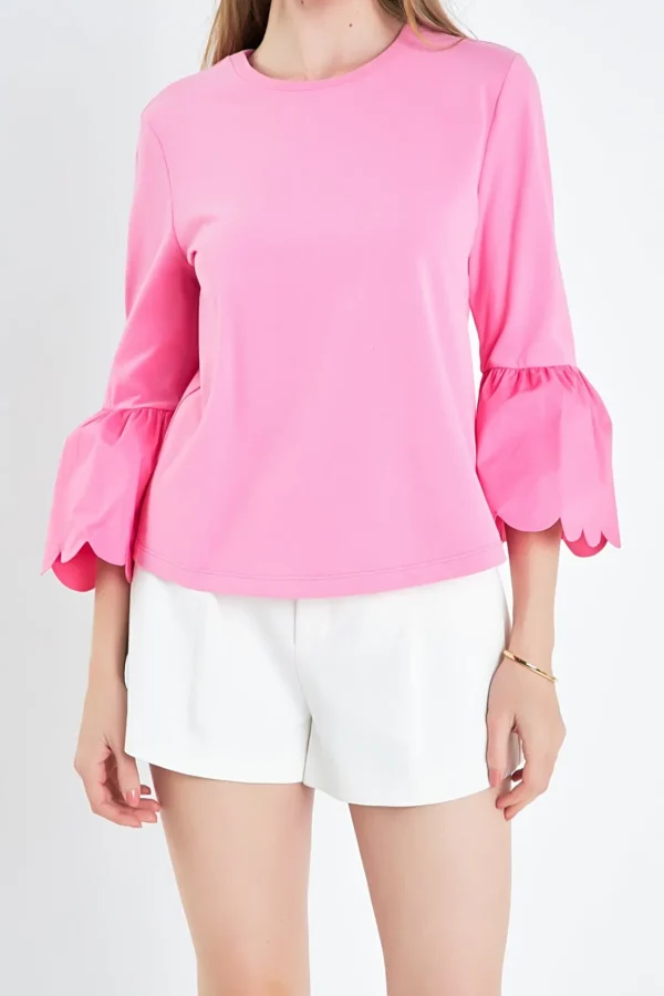 ENGLISH FACTORY Tops*- Scallop Bell Sleeve T-Shirt
