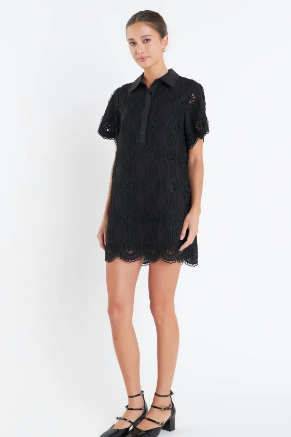 ENGLISH FACTORY Tops*- Scallop Embroidered Cotton Mini Shirt Dress