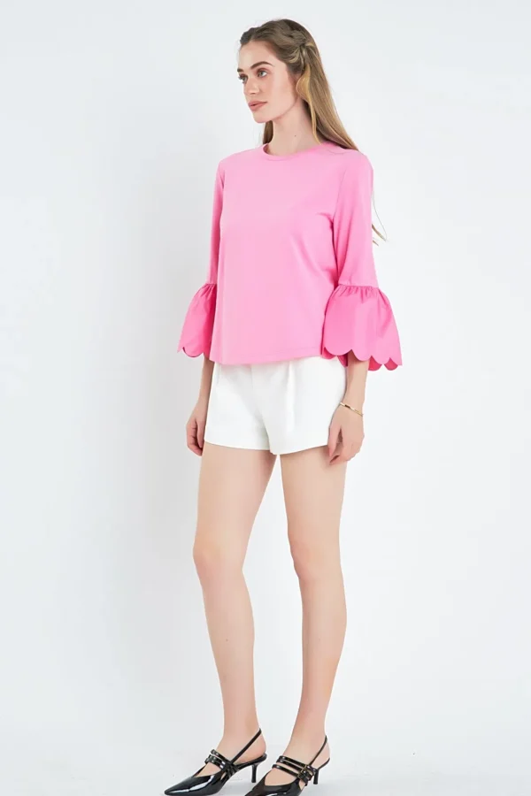 ENGLISH FACTORY Tops*- Scallop Bell Sleeve T-Shirt