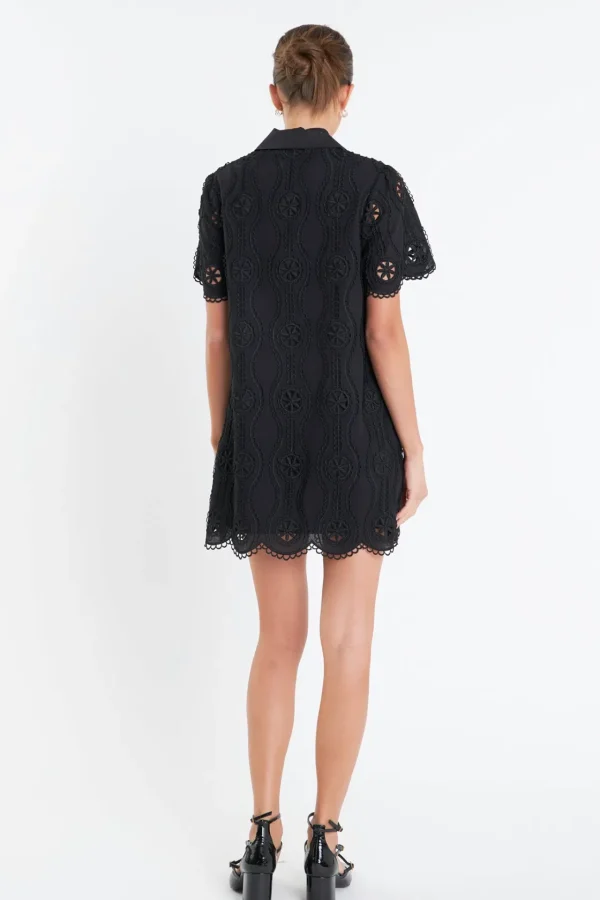 ENGLISH FACTORY Tops*- Scallop Embroidered Cotton Mini Shirt Dress