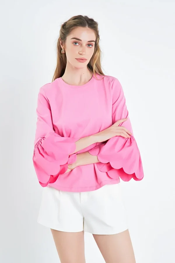 ENGLISH FACTORY Tops*- Scallop Bell Sleeve T-Shirt