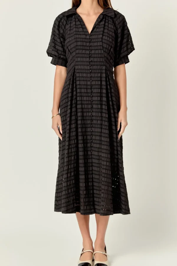 ENGLISH FACTORY Tops*- Seersucker Check Midi Dress BLACK