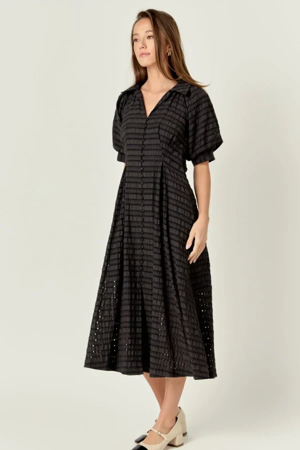 ENGLISH FACTORY Tops*- Seersucker Check Midi Dress BLACK