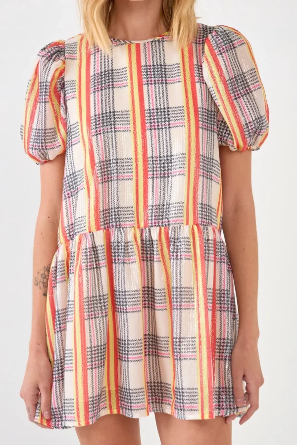 ENGLISH FACTORY Tops*- Sequins Check Mini Dress IVORYMULTI