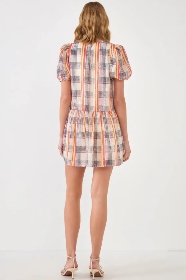 ENGLISH FACTORY Tops*- Sequins Check Mini Dress IVORYMULTI