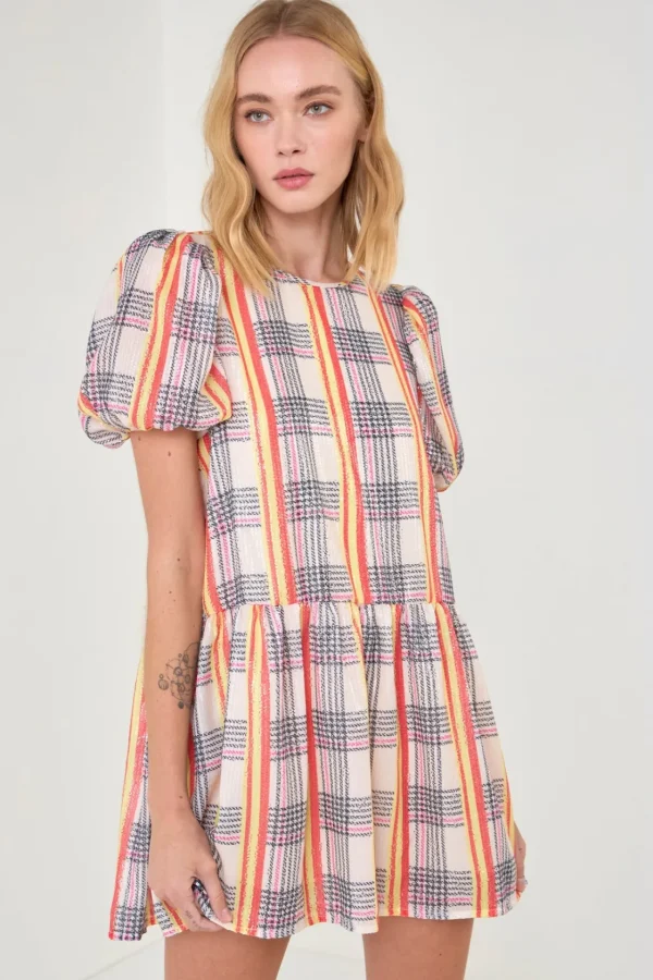 ENGLISH FACTORY Tops*- Sequins Check Mini Dress IVORYMULTI