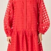 ENGLISH FACTORY Tops*- Sheer Checkered Organza Long Sleeve Mini Dress