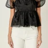ENGLISH FACTORY Tops*- Sheer Organza Baby Doll Top