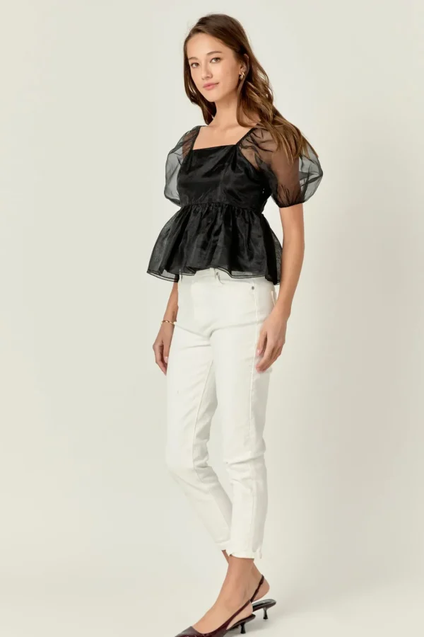 ENGLISH FACTORY Tops*- Sheer Organza Baby Doll Top