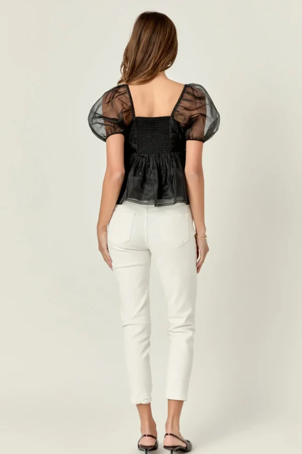 ENGLISH FACTORY Tops*- Sheer Organza Baby Doll Top