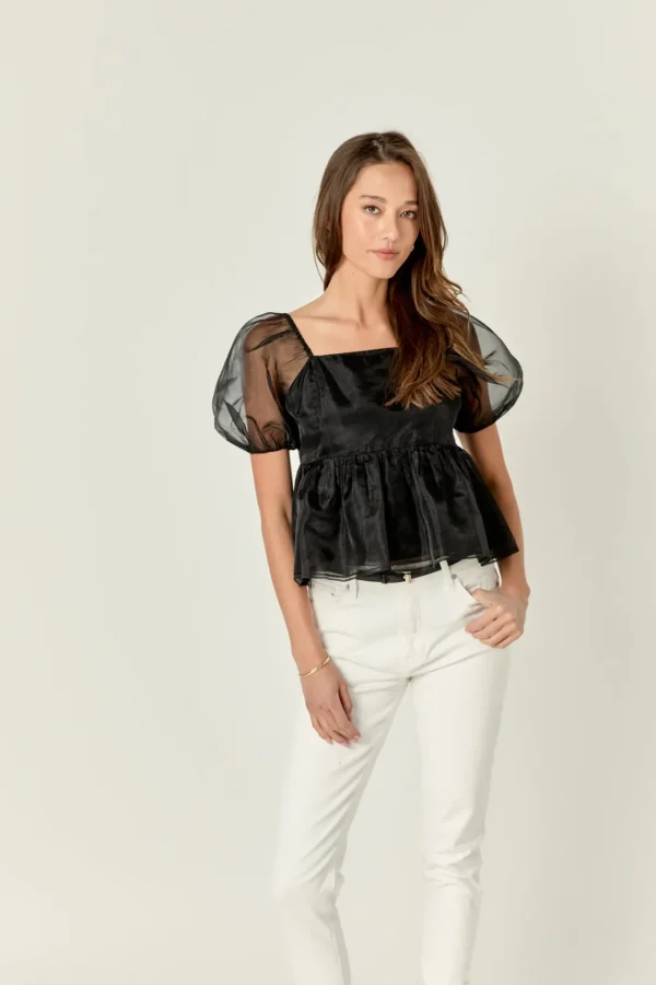 ENGLISH FACTORY Tops*- Sheer Organza Baby Doll Top